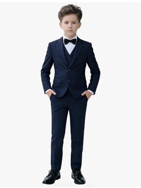 Worn1x Yuan Lu Boys Navy 3-Piece Tuxedo Suit - Size 3T & Shoes - Size 8